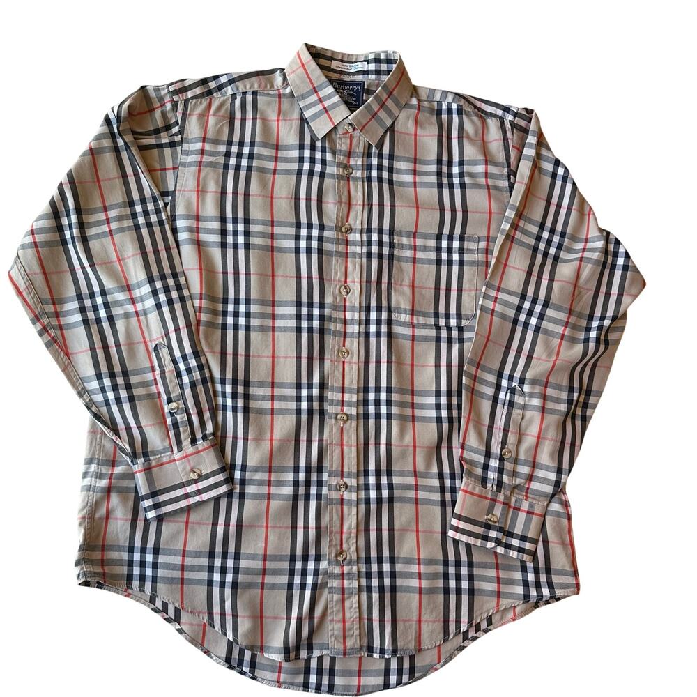 Vintage Burberrys Nova Check Plaid 100% Cotton Made in USA 90s Button Down
